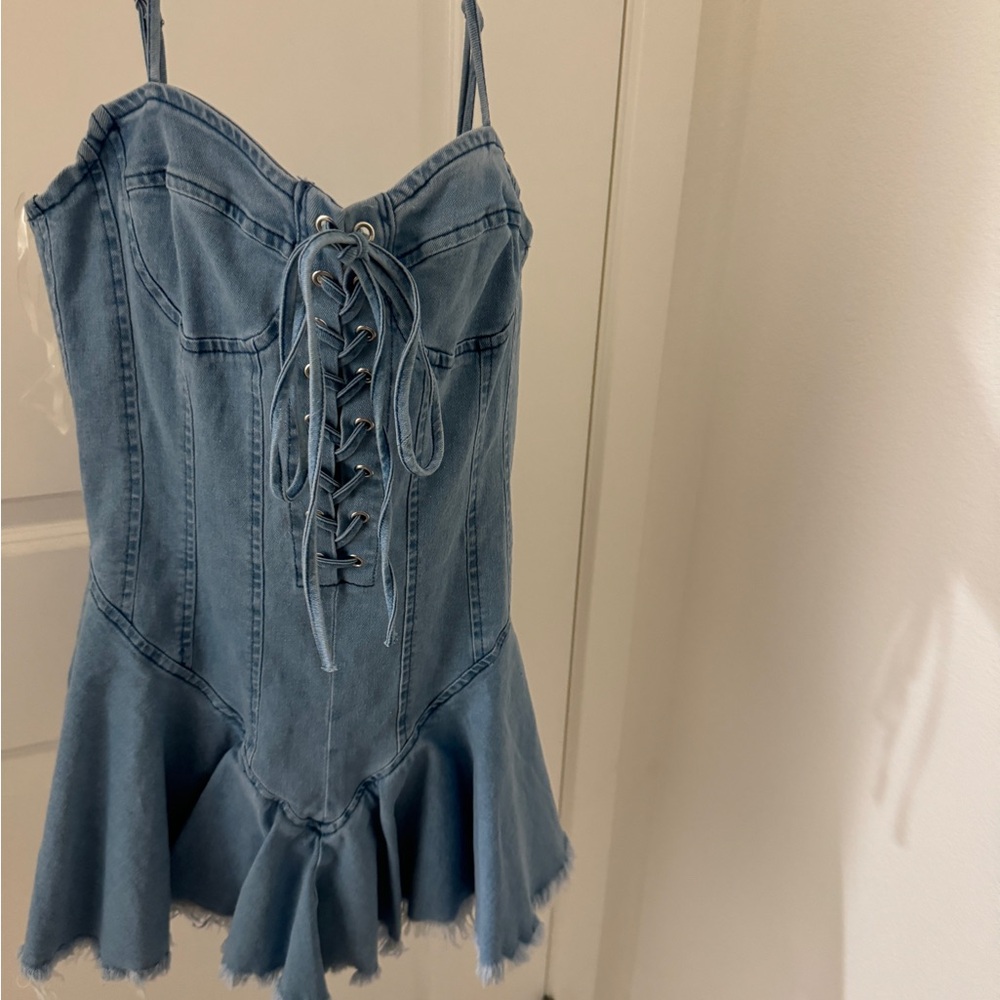 Denim Corset Dress with Lace-Up Detail